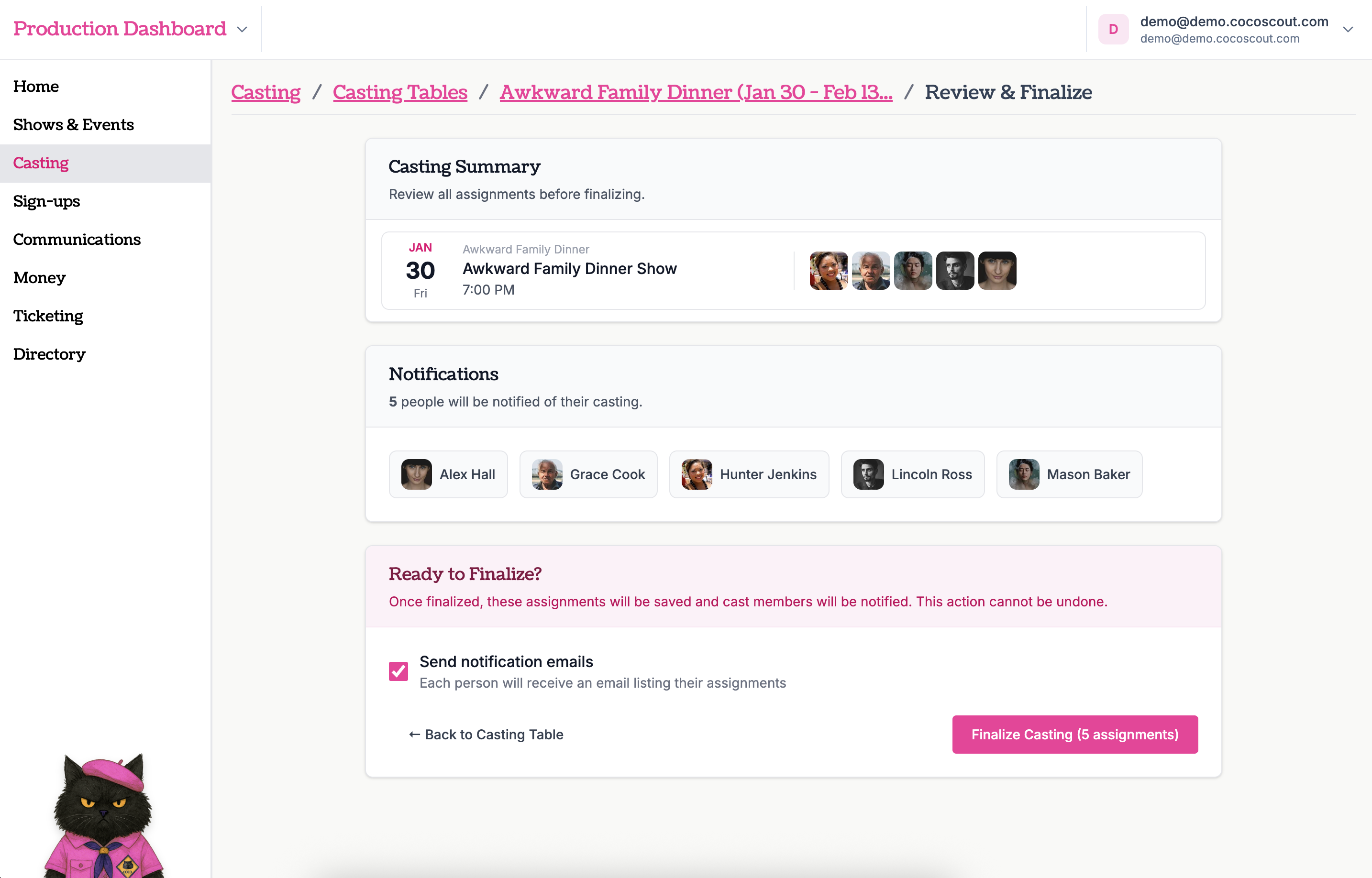 Casting Table Notifications